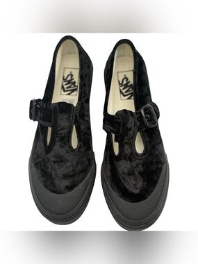 Vans Mary Jane Black Crushed Velvet Shoes style 93 Womens Size 8 Retro T-Strap